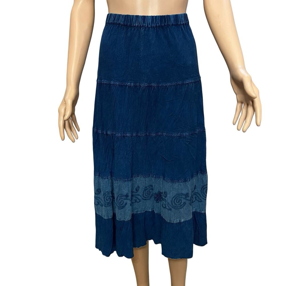 Studio West Boho Midi Skirt Medium Floral Embroidery A-line Mineral Wash Western